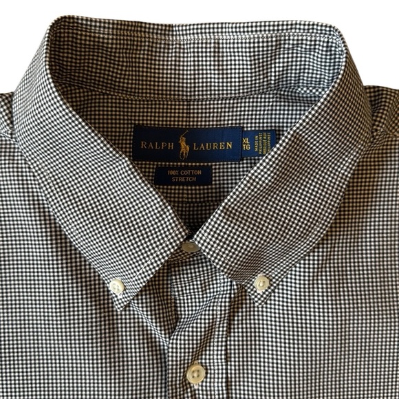 Ralph Lauren Black/White Gingham Check Button Down Shirt 100% Cotton Stretch XL - Picture 3 of 12